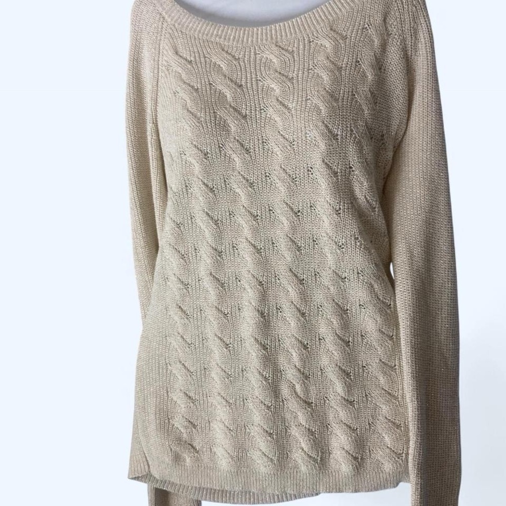 Liz Claiborne cream cable knit sweater Size L #knitwear